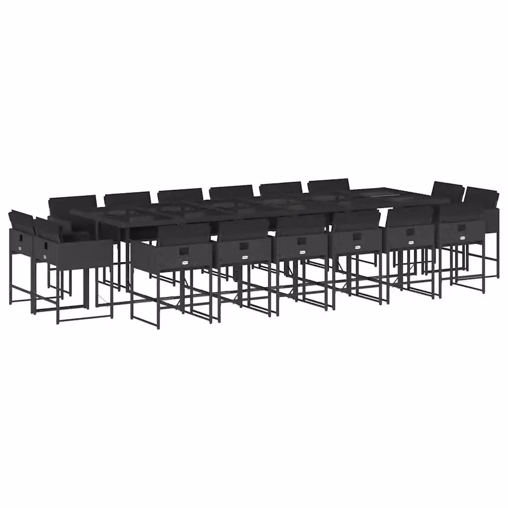 vidaXL Set da Pranzo da Giardino 17 pz in Polyrattan Nero con Cuscini e Tavolo in Vetro – 2