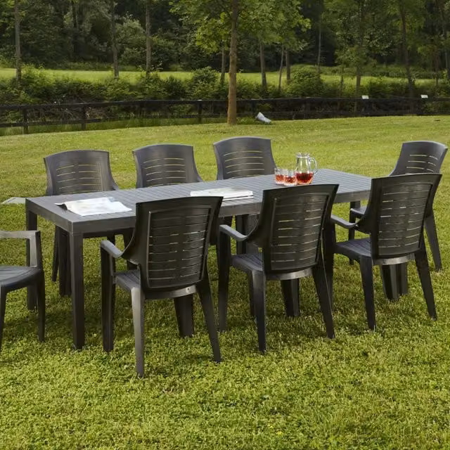 Tavolo da esterno Arabesch DMORA per 10 persone, rettangolare ed estensibile, Nero Antracite, L: 220 cm, P: 90 cm, H: 72 cm