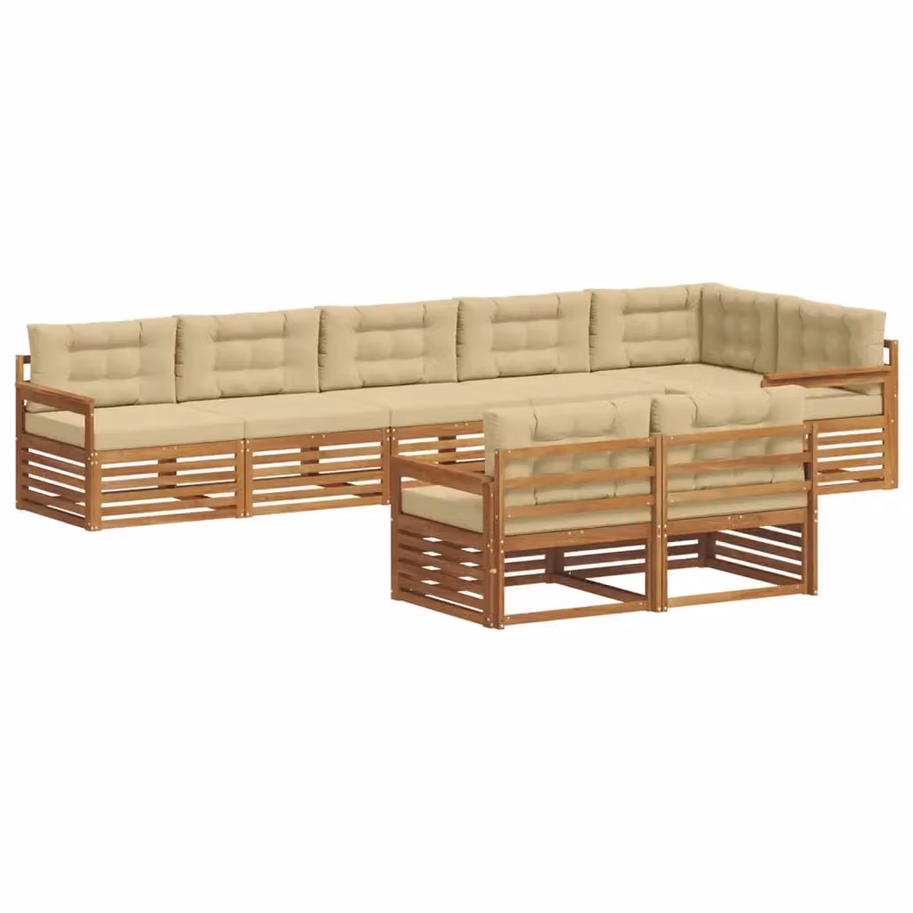Set di divani da esterno a L vidaXL in legno di acacia con cuscini beige e marrone – 2