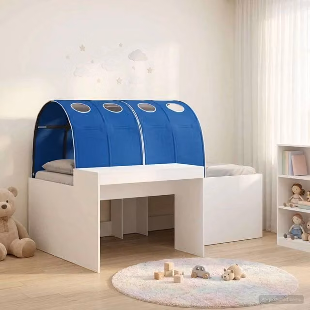 Letto con Tunnel 3 pz Bianco e Blu Legno ingegnerizzato 3423667
