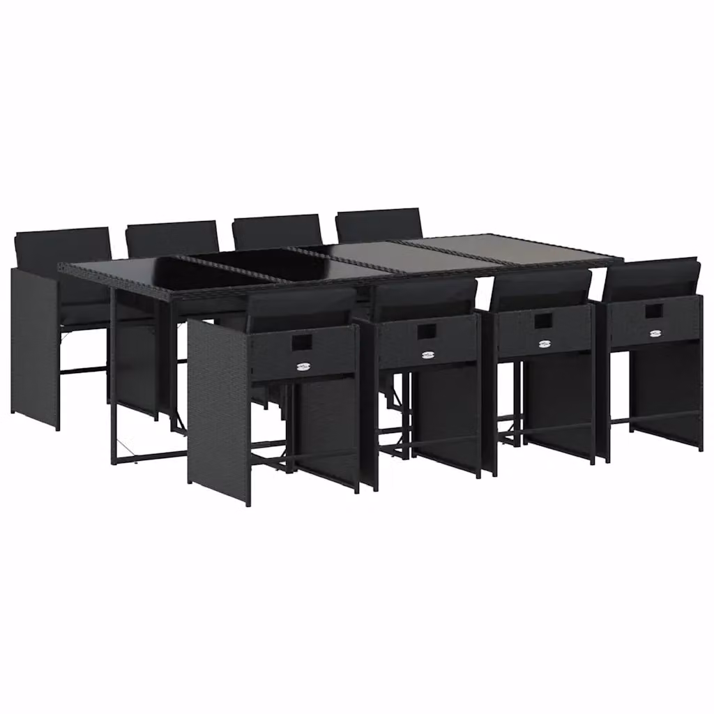 Set da pranzo da giardino vidaXL in polyrattan nero con cuscini e tavolo in vetro da 9 pezzi – 2