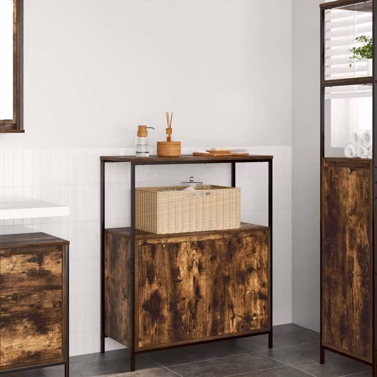 Mobile da bagno vidaXL con ripiani in rovere fumo e finitura opaca L: 76,5 cm, P: 35 cm, H: 95 cm