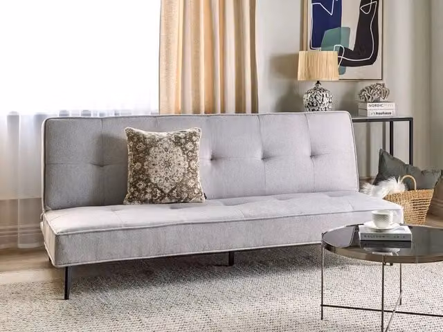 Divano letto Beliani in tessuto grigio con funzione click-clack e poggiatesta regolabile, design minimalista per soggiorno, L: 191 cm, P: 83 cm, H: 90 cm – 1