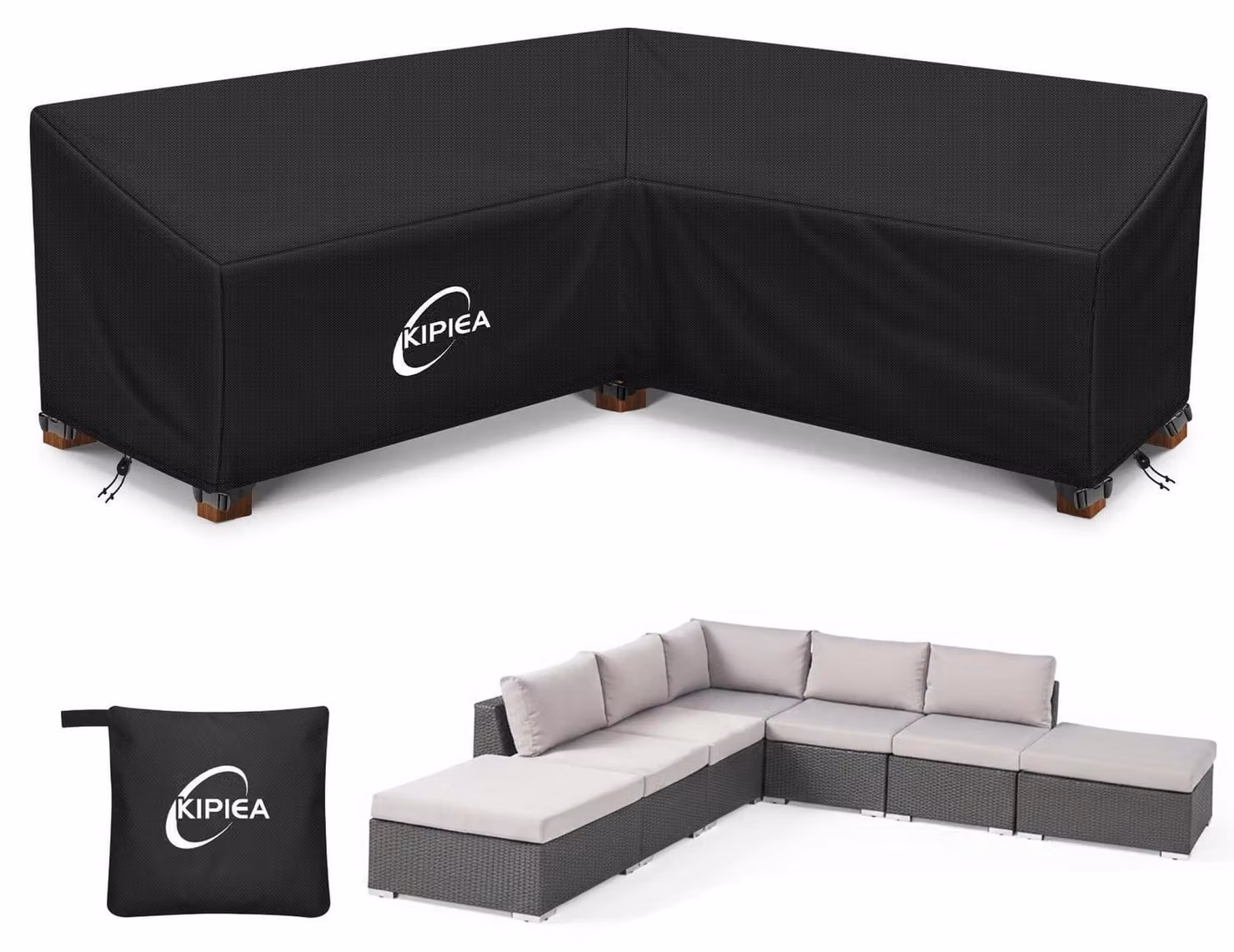 Copertura per mobili da esterno a forma di L, impermeabile, dimensioni 267x267x85 cm, tessuto Oxford 500D, resistente ai raggi UV, antivento