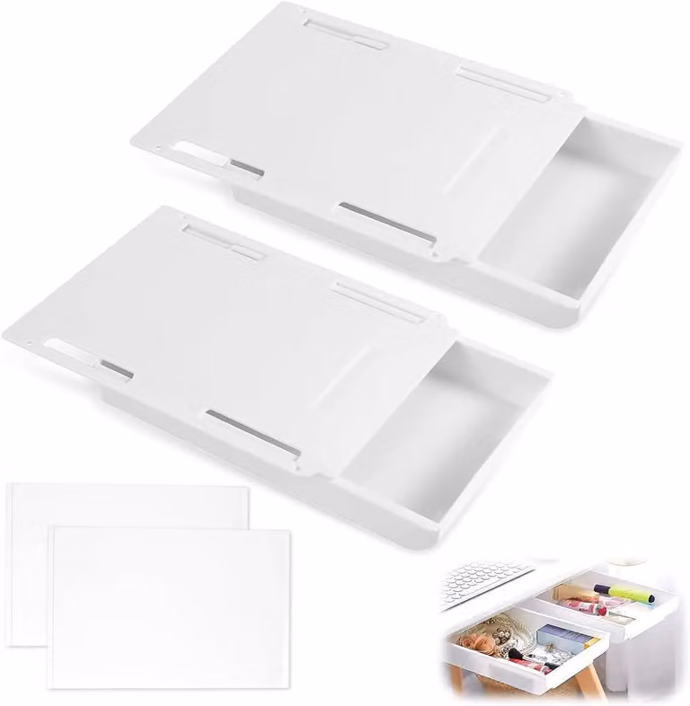 Cassettiere adesive da montare sotto il tavolo, confezione da 2 pezzi, dimensioni 22x15,5x3,5 cm, ideali per ufficio e scrivania