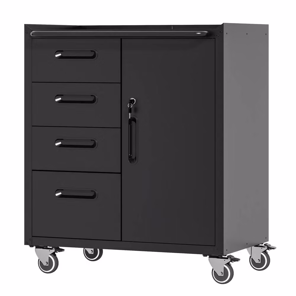 Armadio porta-utensili in metallo MINIMAL con ruote e serratura Nero/Grigio L: 75 cm, P: 42 cm, H: 88 cm – 2