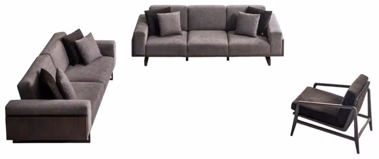 Graue Wohnzimmer Sofagarnitur Stilvoller 3-Sitzer Sitzsessel 3tlg
