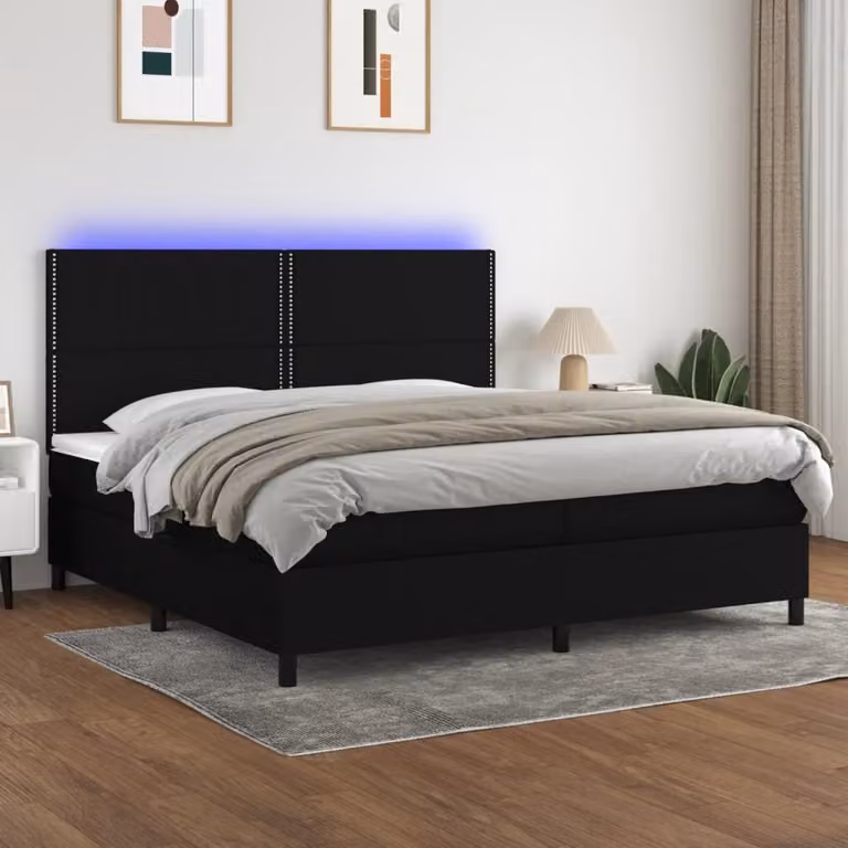Maison Exclusive - Letto a Molle Materasso e LED Nero 200x200cm in Tessuto
