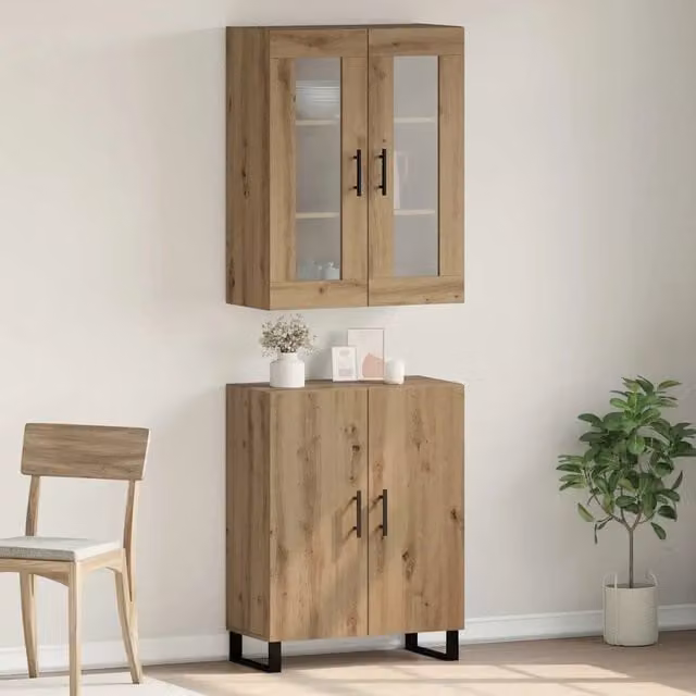 Credenza 2 pz rovere artigianale 69,5 x 34 x 180 cm 3394522