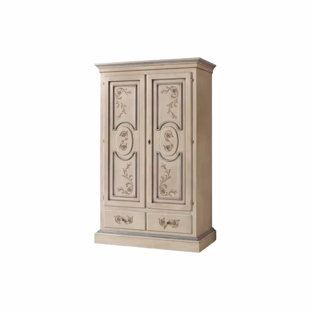 Armadio Shabby Chic in Legno MOBILI 2G con Ante e Cassetti, Colore Crema, Azzurro e Marrone, L: 128 cm, P: 60 cm, H: 200 cm – 2