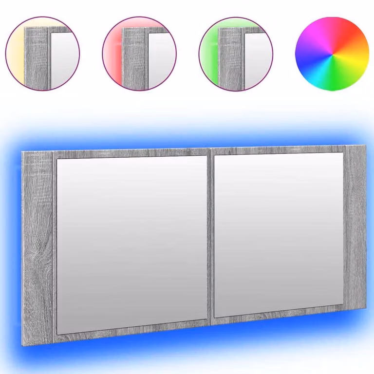Armadietto Specchio con LED da Bagno Grigio Sonoma 100x12x45 cm