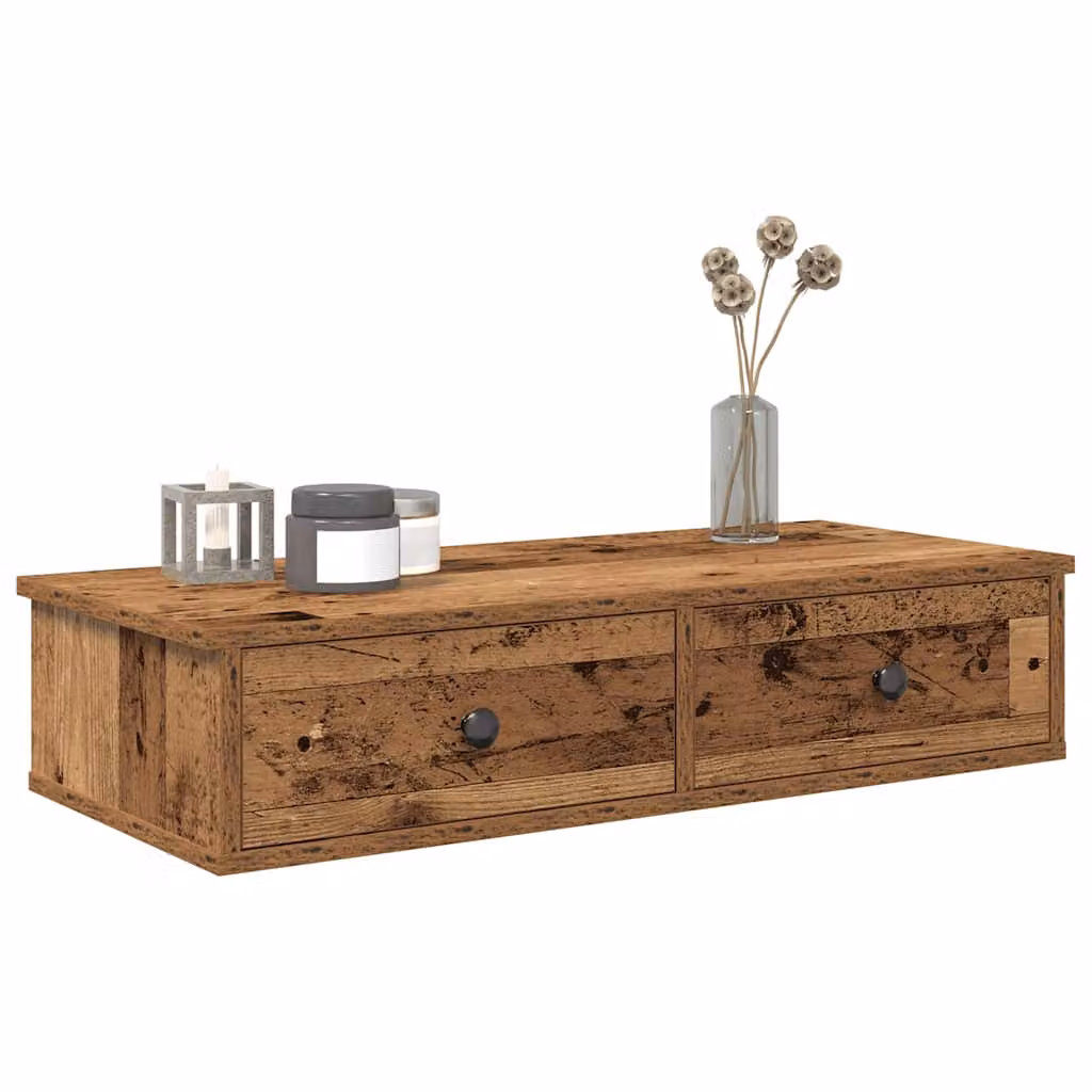 Scaffale a Parete con Cassetti vidaXL in MDF Colore Antico Marrone L: 80 cm, P: 31 cm, H: 17 cm
