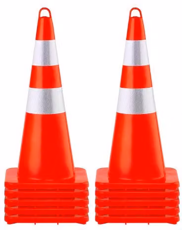 Set di 10 coni di sicurezza VEVOR in PVC arancione con bande riflettenti argento per il controllo del traffico e parcheggio stradale