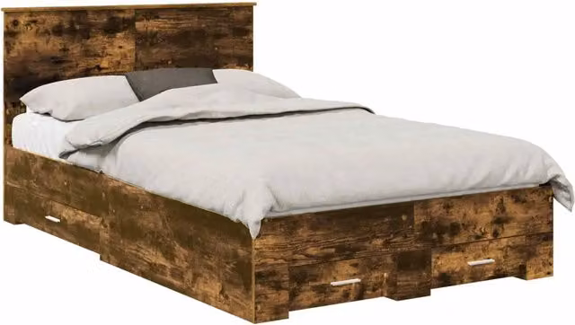 Letto matrimoniale | Letto per adulti | Struttura del letto Rovere fum¨¦ 135 x 190 cm Legno multistrato