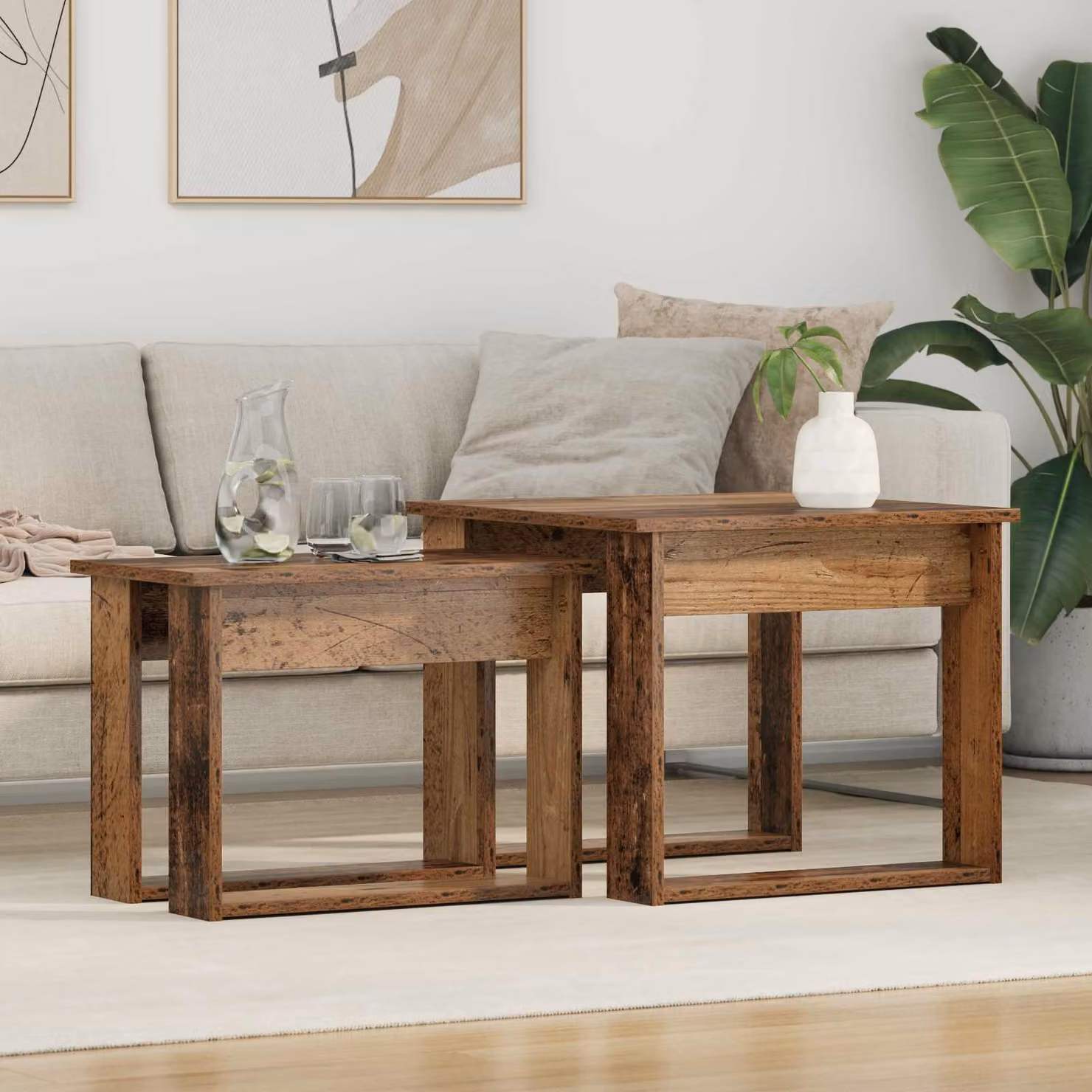 Set di 2 tavolini da caffè moderni vidaXL in legno effetto vecchio marrone L 50 cm x P 52 cm x H 42 cm