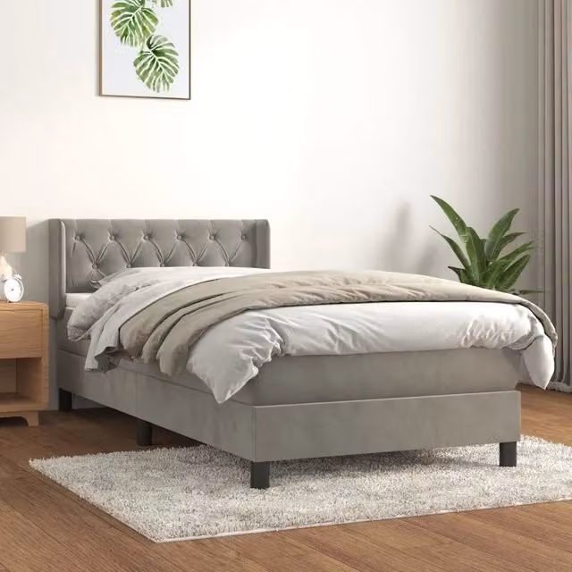 Letto Ibrido con Giroletto a Molle e Materasso vidaXL in Velluto Grigio e Bianco, Struttura in Legno di Larice, L/P/H: 80 x 200 x 83 cm