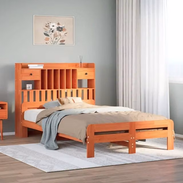 Letto Libreria senza Materasso Marrone Cera 135x190 cm in Pino 3308899
