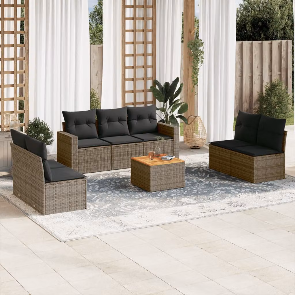 vidaXL Set Divano da Giardino 8 pz a Forma di L in Polyrattan con Cuscini Grigio e Marrone – 1