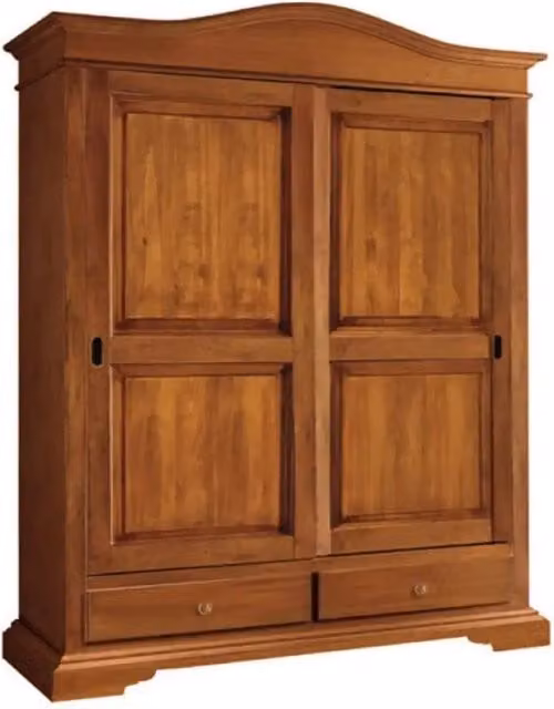 Armadio appendiabiti Shopinnovativo in legno massello e MDF con 2 ante scorrevoli, 2 cassetti e bastone, finitura noce, L: 180 cm, P: 67 cm, H: 226 cm – 1
