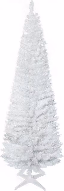 Albero di Natale Artificiale HOMCOM Bianco con 390 Rami e Base in Plastica, Design Alto e Stretto, Diametro: 55 cm, Altezza: 180 cm