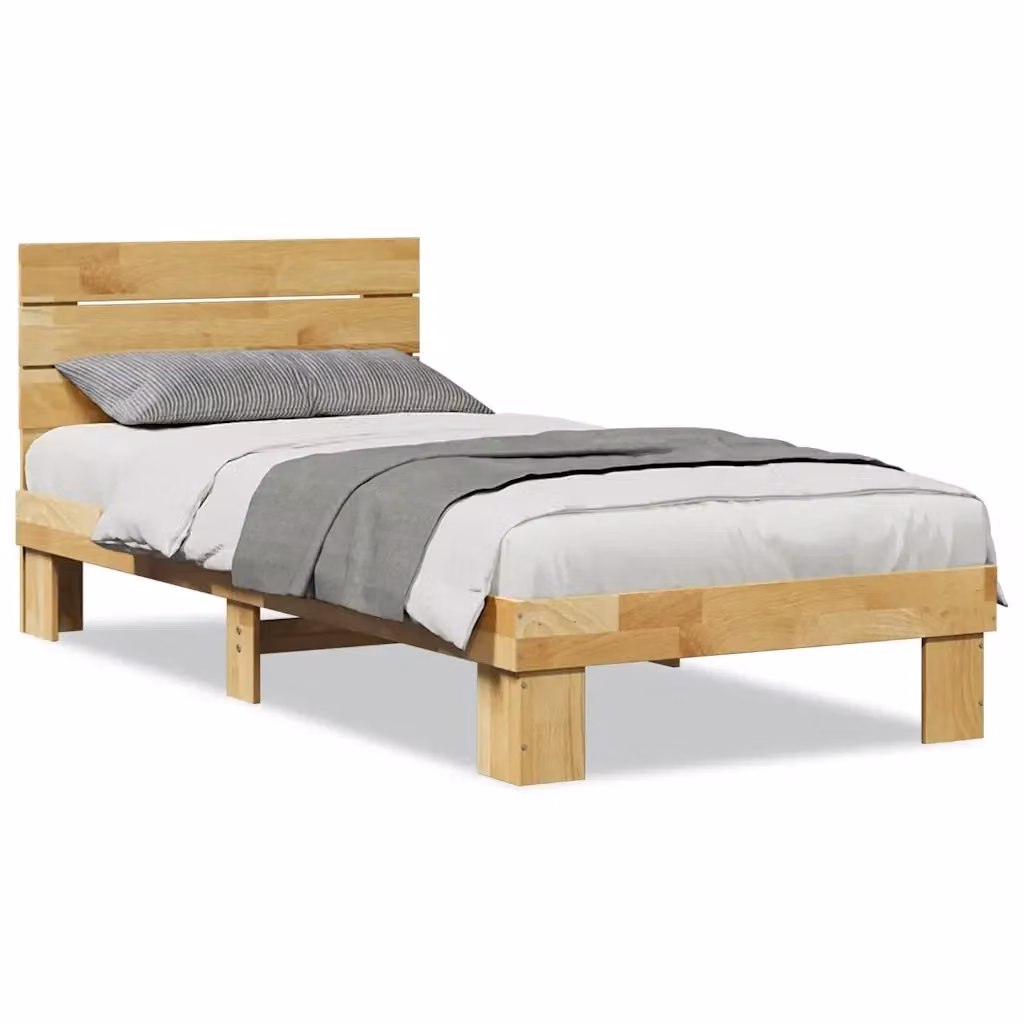 Struttura Letto con Testiera vidaXL in Legno Massello Colore Rovere L: 75 cm, P: 196 cm, H: 79 cm – 2