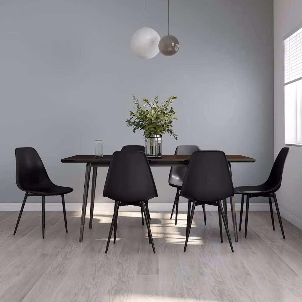 Set di 6 sedie da pranzo vidaXL nere in plastica e metallo con design minimalista per cucina e sala da pranzo