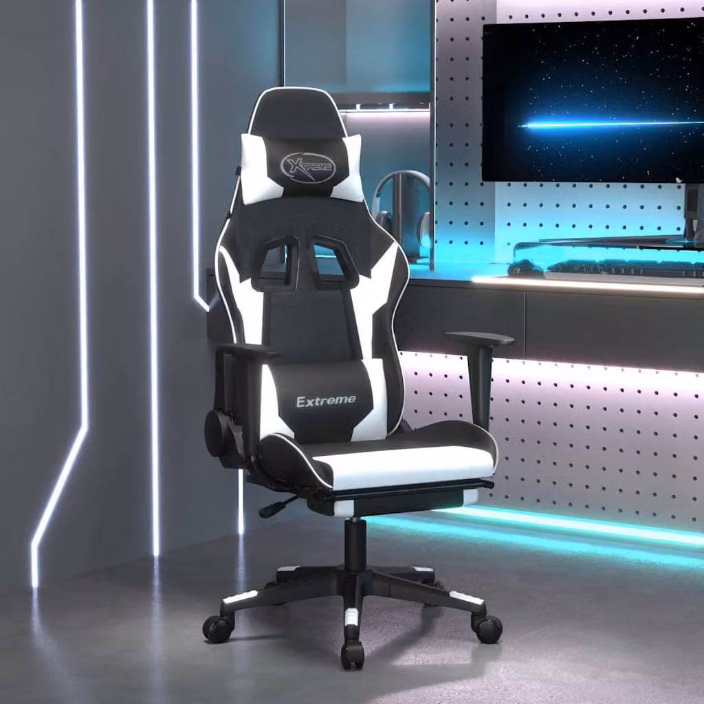 Sedia da Gaming vidaXL in Similpelle con Poggiatesta e Braccioli, Nero e Bianco