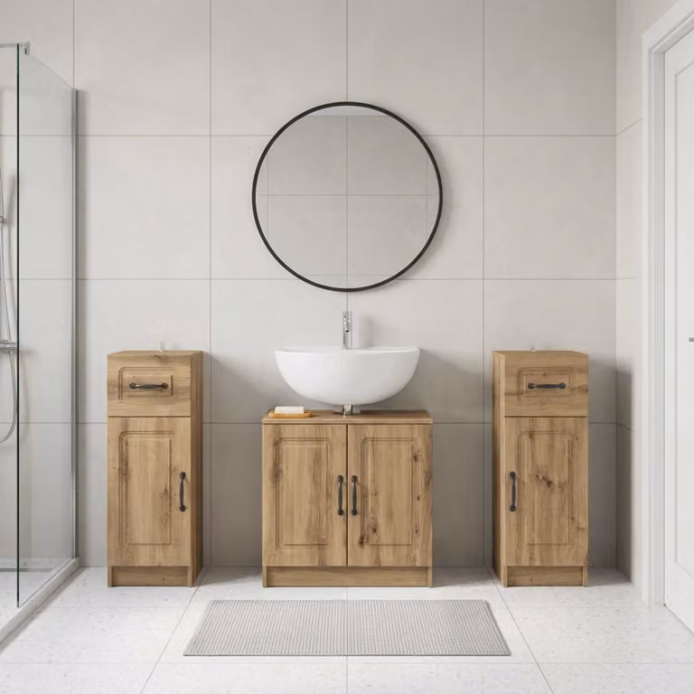 Set di armadietti da bagno UTRECHT vidaXL in legno marrone, 3 pezzi