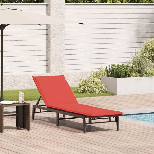 Lettino prendisole vidaXL in polyrattan marrone e rosso con cuscino regolabile e tessuto resistente alle intemperie – 1