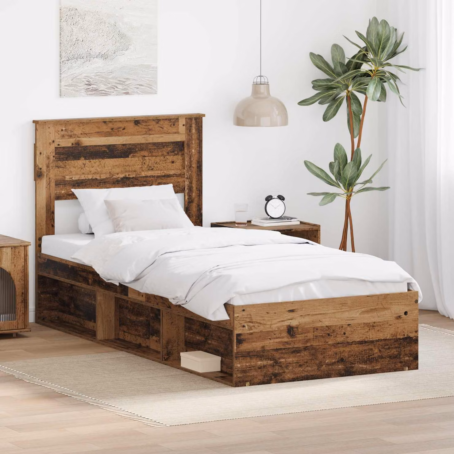 Struttura del letto vidaXL in pino massello e legno, colore marrone, L/P: 90 x 200 cm – 1