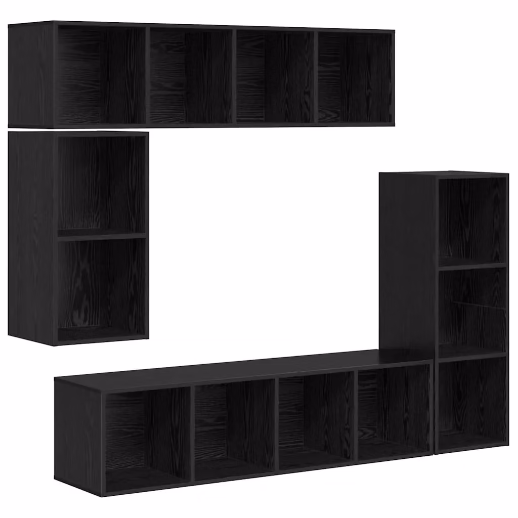 Set mobile TV vidaXL 4 pezzi in legno ingegnerizzato e MDF colore Rovere e Nero – 2