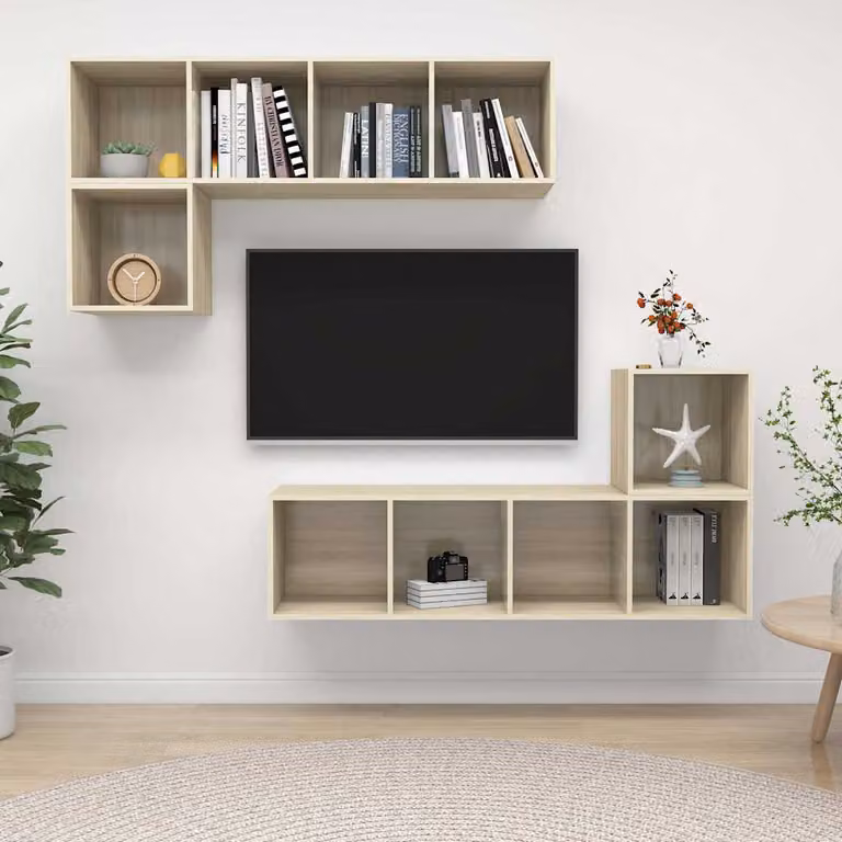 Set di mobili TV moderno vidaXL in legno marrone color rovere composto da 4 pezzi per il tuo soggiorno