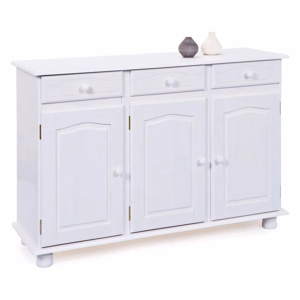 Madia Gragnano DMORA, Credenza moderna con 3 cassetti in legno bianco, L 130 x P 43 x H 87 cm – 2