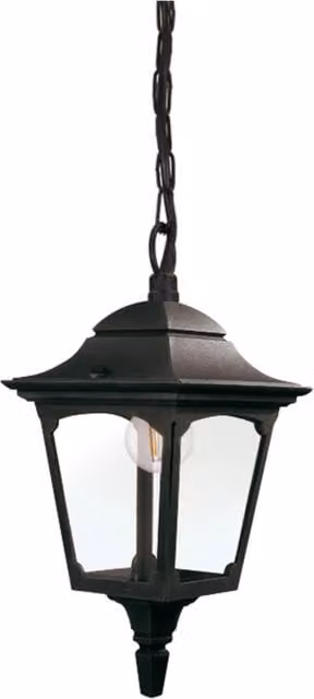 Lampada a sospensione esterna Elstead Chapel Mini in metallo nero con vetro trasparente e attacco E27
