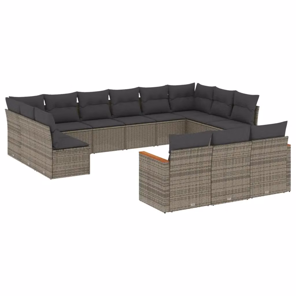 Set di divani da giardino vidaXL a forma di U composto da 13 pezzi con cuscini grigi in polyrattan e struttura in metallo – 2