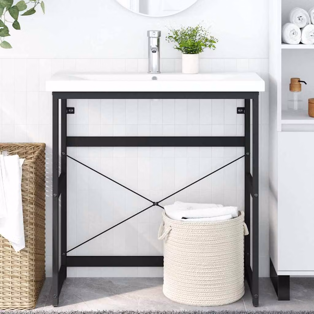 vidaXL Struttura per Lavabo da Bagno in Metallo Nero L: 79 cm, P: 38 cm, H: 83 cm