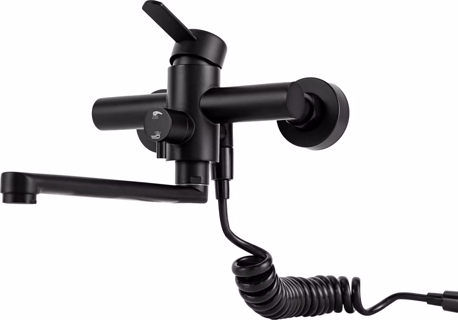 Rubinetto da cucina - Rubinetto a parete con pistola a spruzzo - Orientabile a 360° - 3 modalità di spruzzo - Tubo estraibile da 1,5 m - Acciaio inox 304 - Nero