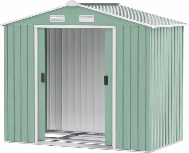 Casetta Box da Giardino 213x130x185 cm con Porte Scorrevoli in Acciaio Verde