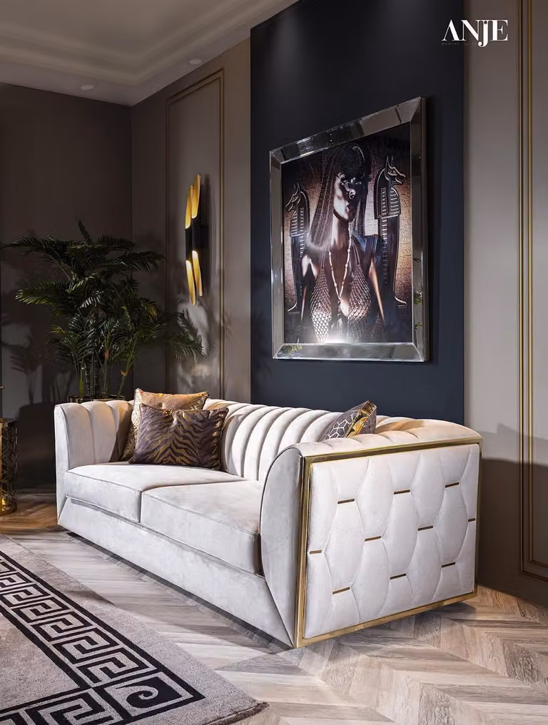 Weißer Edelstahl Dreisitzer Textilmöbel Wohnzimmer Couch Polstermöbel