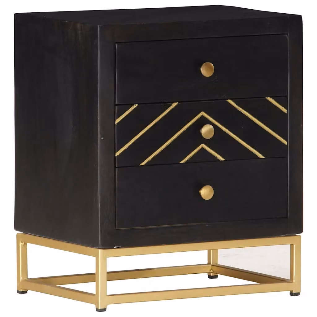 Comodino moderno sospeso vidaXL in legno di mango e metallo nero e oro L/P/H: 40 x 30 x 50 cm – 2