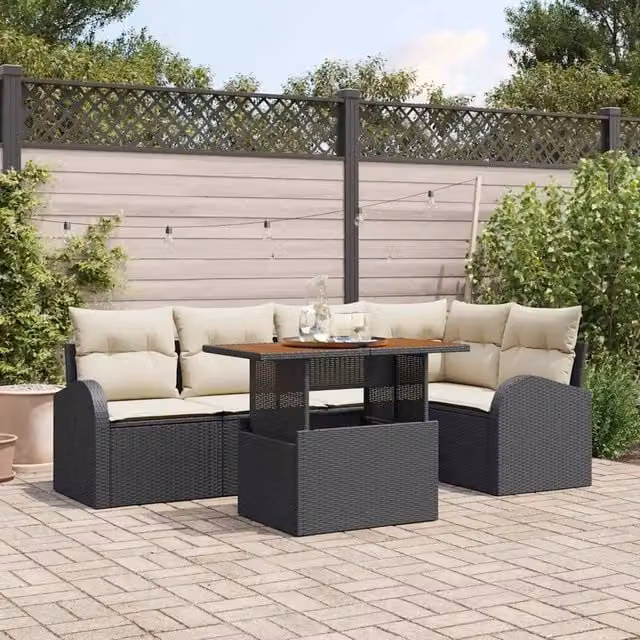Set Divano da Giardino 6 pz Nero e crema 3349585