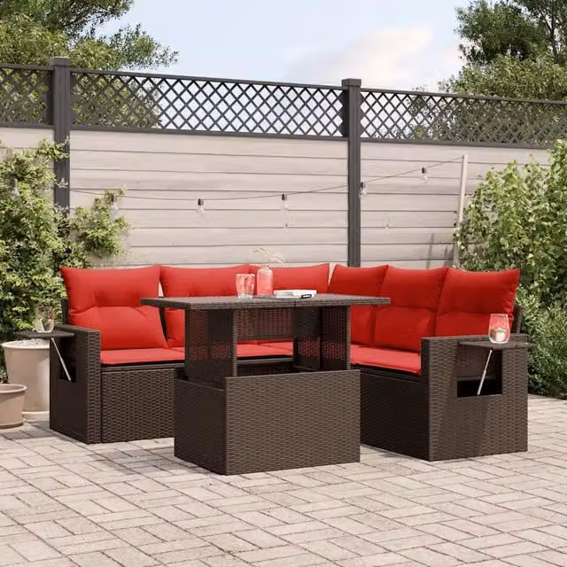 Set Divani da Giardino 6 pz con Cuscini Marrone in Polyrattan 3267904