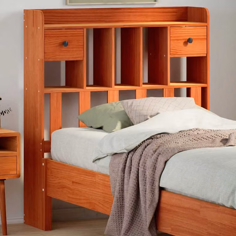 Testiera con ripiani vidaXL in legno di pino massiccio marrone cera stile rustico L: 100 cm
