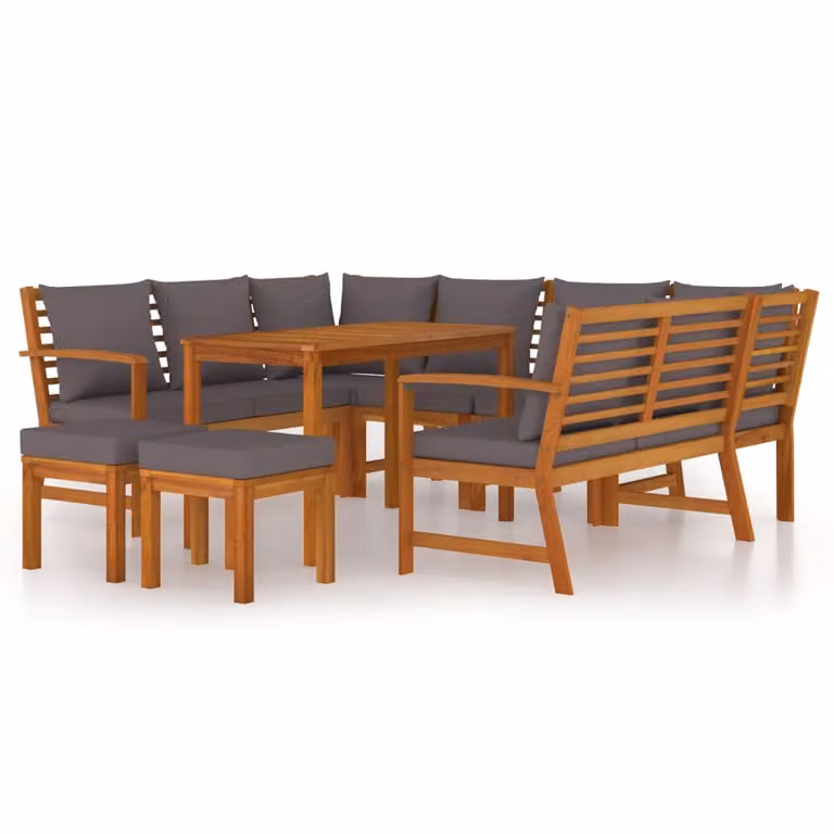 Set da Pranzo da Giardino 9pz con Cuscini Legno Massello Acacia