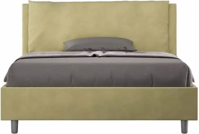 Letto matrimoniale francese senza rete imbottito 140x210 microfibra tè verde Antea Large