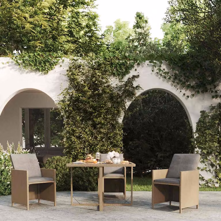 vidaXL Tavolo da giardino moderno in polyrattan e vetro beige L: 109 cm, P: 107 cm, H: 74 cm