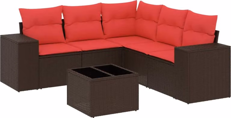 Set Divani da Giardino 6 pz con Cuscini Marrone in Polyrattan