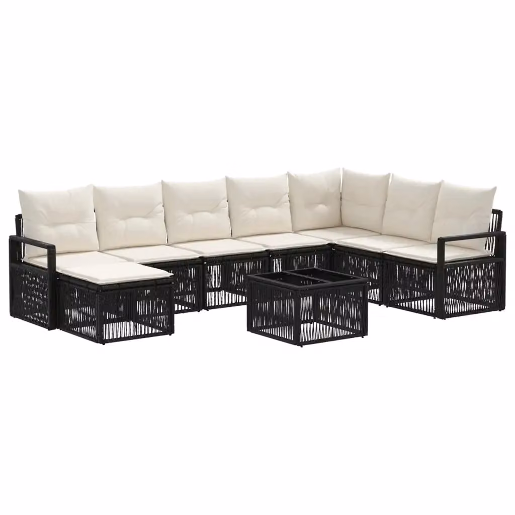 Set Divano da Giardino vidaXL 9 Pezzi Nero con Cuscini e Tavolino da Caffè in Polyrattan e Acciaio – 2