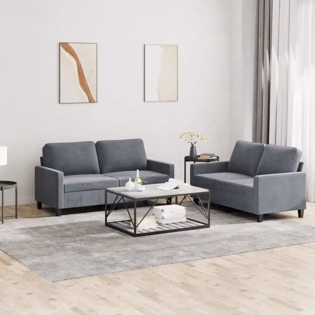 Set di 2 divani moderni vidaXL in velluto grigio con cuscini inclusi – 1