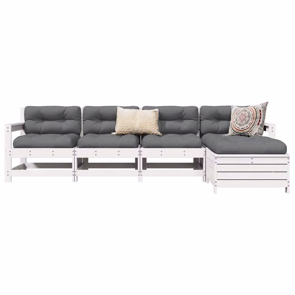 Set Salotto da Giardino vidaXL 5 Pezzi in Legno di Pino Bianco con Cuscini e Design a L
